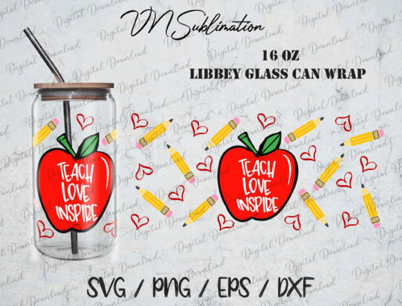 16Oz Teacher Glass Can Wrap SVG for Crafts and Graphics
